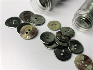 Perlemor knap - pæn metallak i grøn, 15 mm